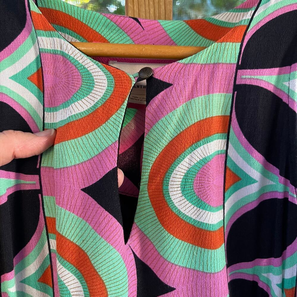 Anthropologie Kenzie Asymmetrical Midi Dress Colorful Geometric Print Size 2 - Picture 6 of 13